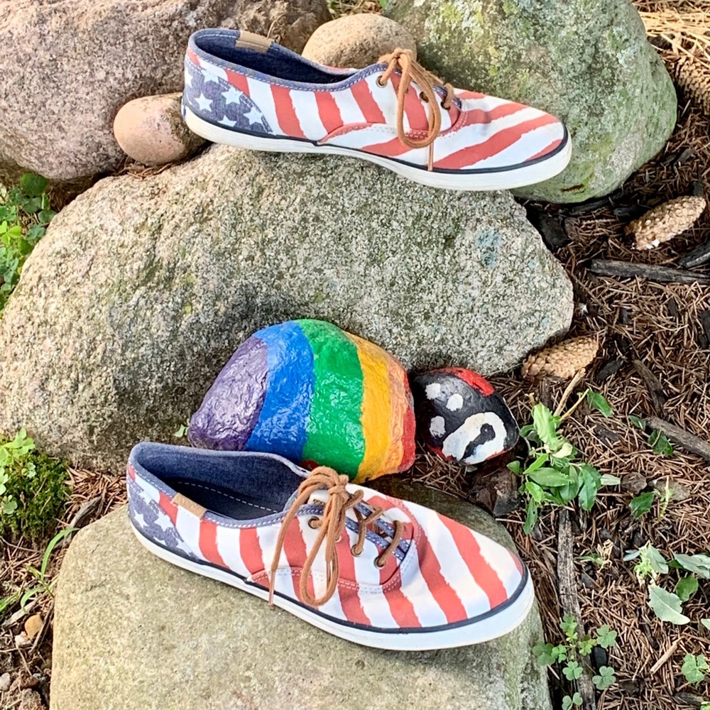 Keds Women's Americana Flag Canvas Lace-Up Flats - Red, White, Blue